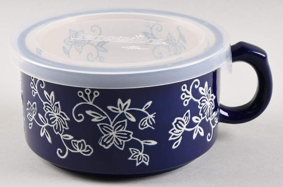 Floral Lace-Blue 22 Oz Soup Mug with Plastic Lid by Temp-Tations-1
