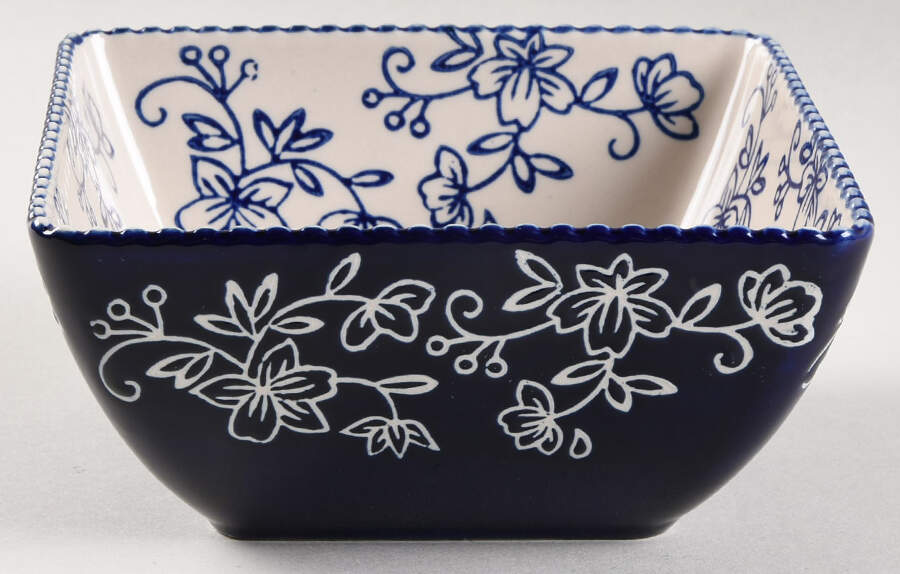 Floral Lace-Blue Square Soup/Cereal Bowl by Temp-Tations-1
