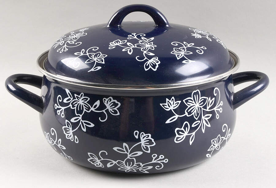 Floral Lace-Blue 3 Quart Metal Covered Casserole by Temp-Tations-1