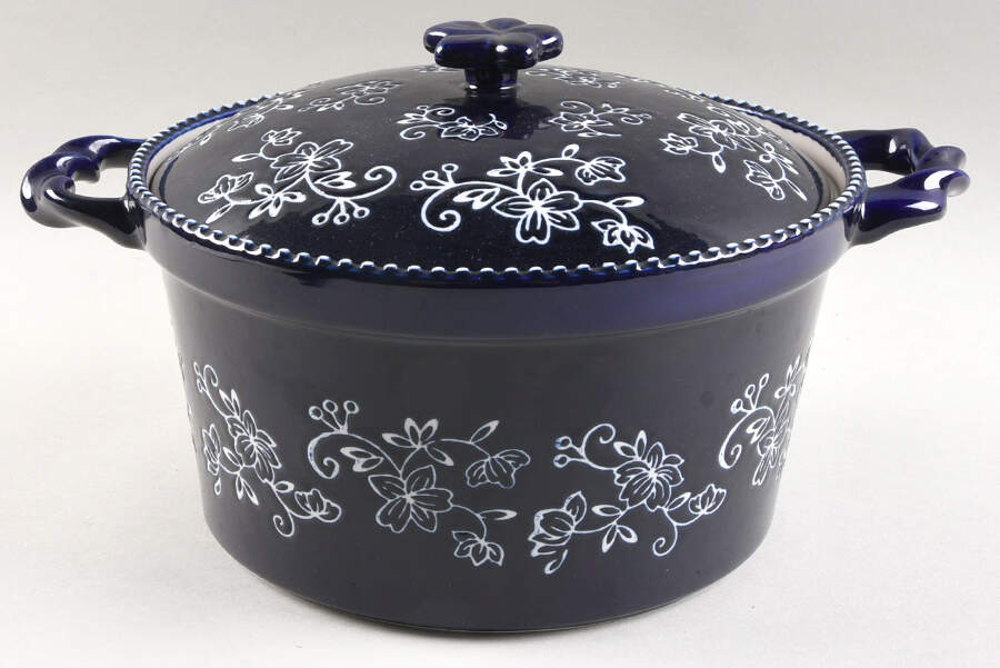 Floral Lace-Blue 2.5 Qt Round Covered Casserole by Temp-Tations-1