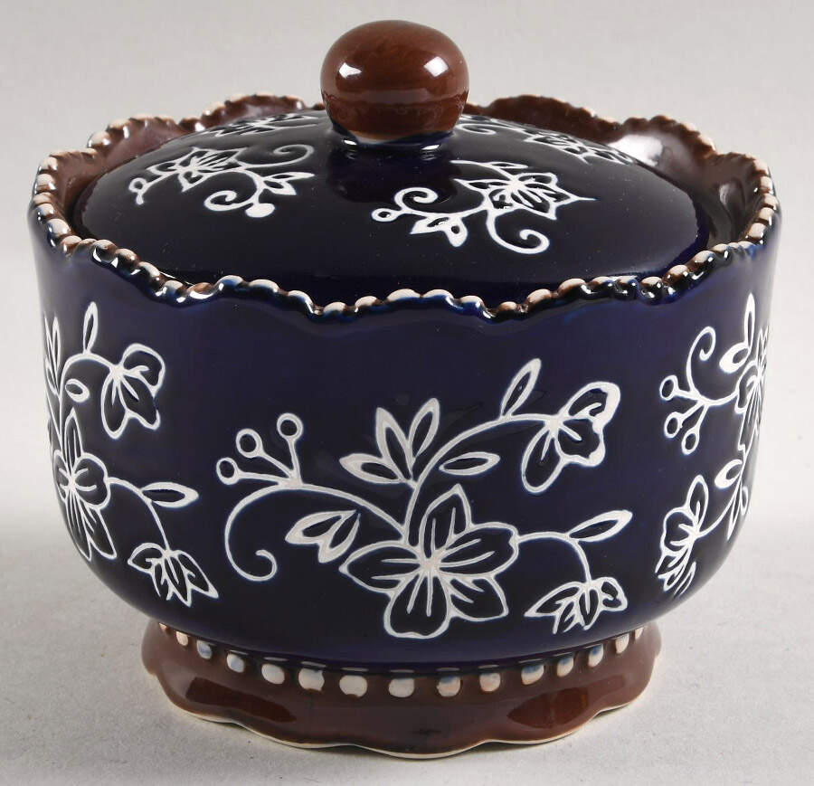 Floral Lace-Blue Sugar Bowl & Lid by Temp-Tations-1