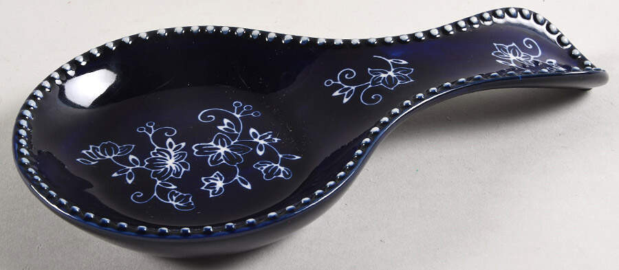 Floral Lace-Blue Spoon Rest/Holder (Holds 1 Spoon) by Temp-Tations-1