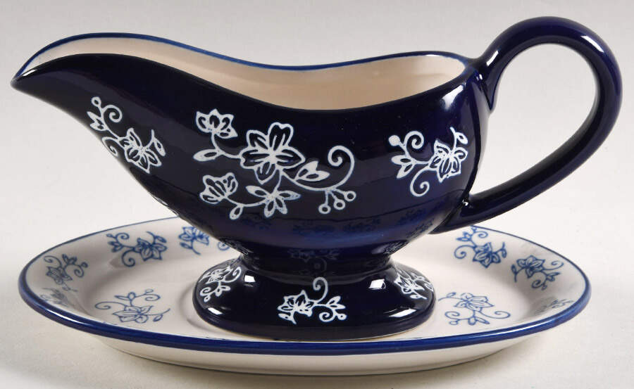 Floral Lace-Blue Gravy Boat & Underplate by Temp-Tations-1