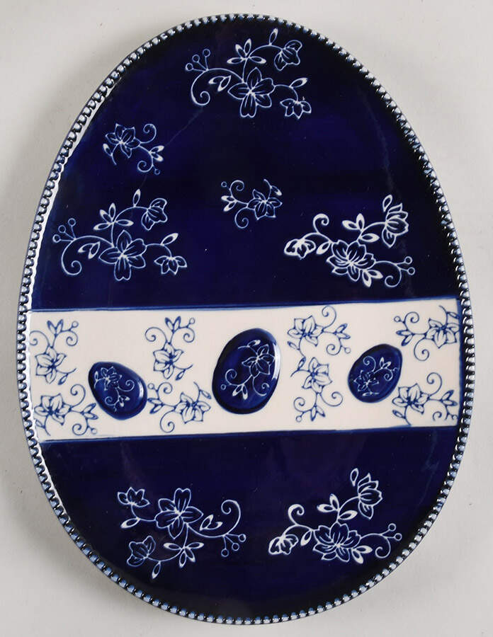 Floral Lace-Blue 11" Egg Shape Plate by Temp-Tations-1