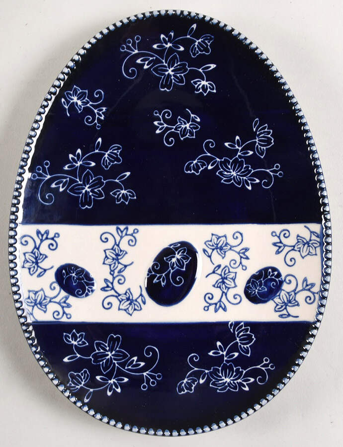 Floral Lace-Blue 10" Egg Shape Plate by Temp-Tations-1