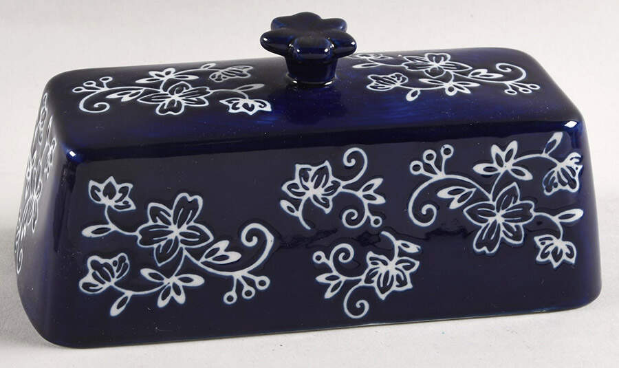 Floral Lace-Blue Lid for 1/4 Lb Butter by Temp-Tations-1