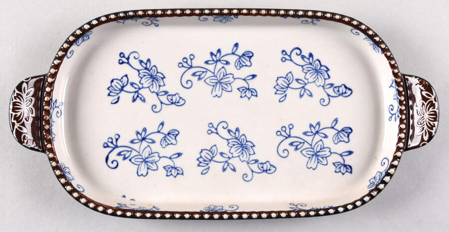 Floral Lace-Blue 11" Oval Lid-It (Trivet,Tray,Baker Lid) by Temp-Tations-1