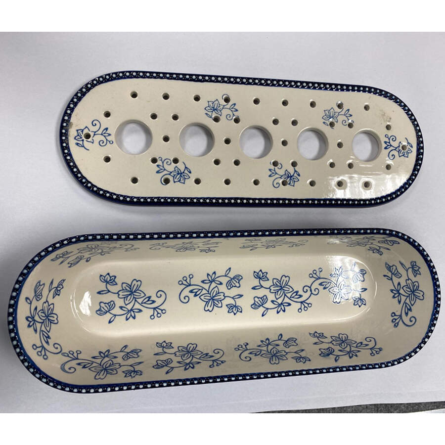 Floral Lace-Blue 14" Oblong Baker with Steamer/Floral Frog Lid by Temp-Tations-1