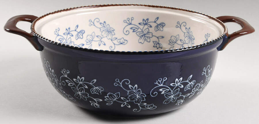 Floral Lace-Blue 3 Quart Round Casserole No Lid by Temp-Tations-1
