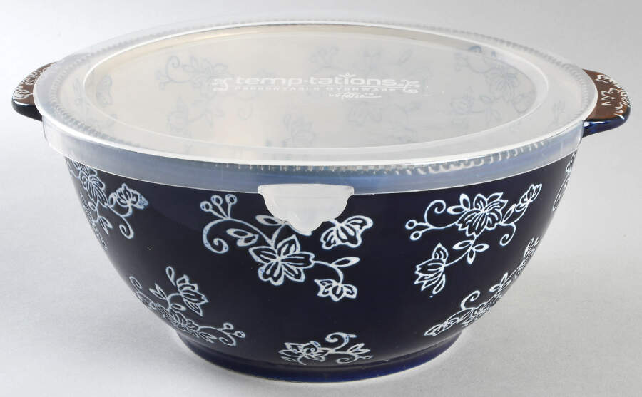 Floral Lace-Blue 9" Mixing Bowl & Plastic Lid by Temp-Tations-1
