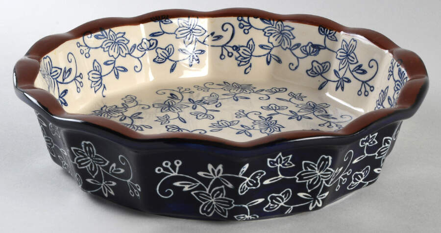 Floral Lace-Blue 9" Pie Baking Plate by Temp-Tations-1