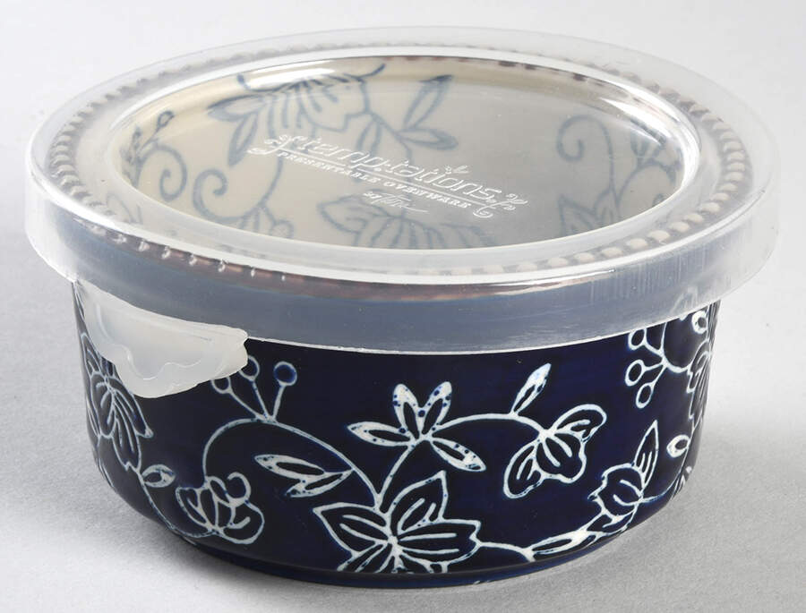 Floral Lace-Blue Ramekin & Plastic Lid by Temp-Tations-1