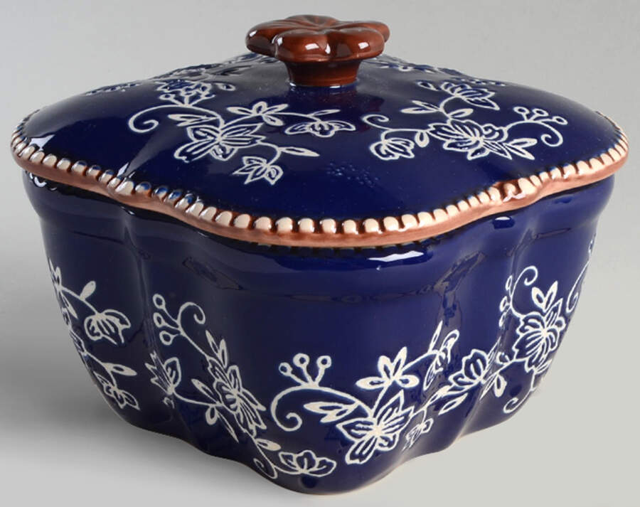 Floral Lace-Blue Ramekin with Lid by Temp-Tations-1