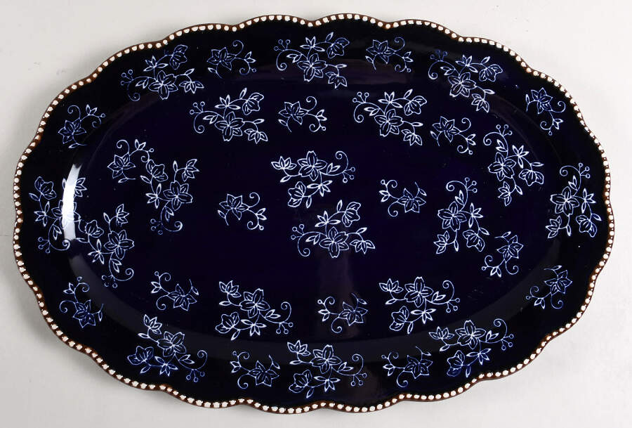 Floral Lace-Blue 18" Oval Tray by Temp-Tations-1