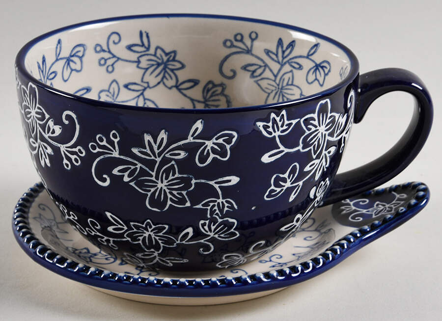Floral Lace-Blue Soup Mug & Lid-It by Temp-Tations-1