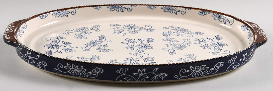 Floral Lace-Blue 13" Oval Handled Tray by Temp-Tations-1