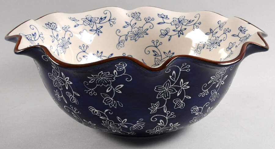 Floral Lace-Blue Scalloped Serving Bowl by Temp-Tations-1