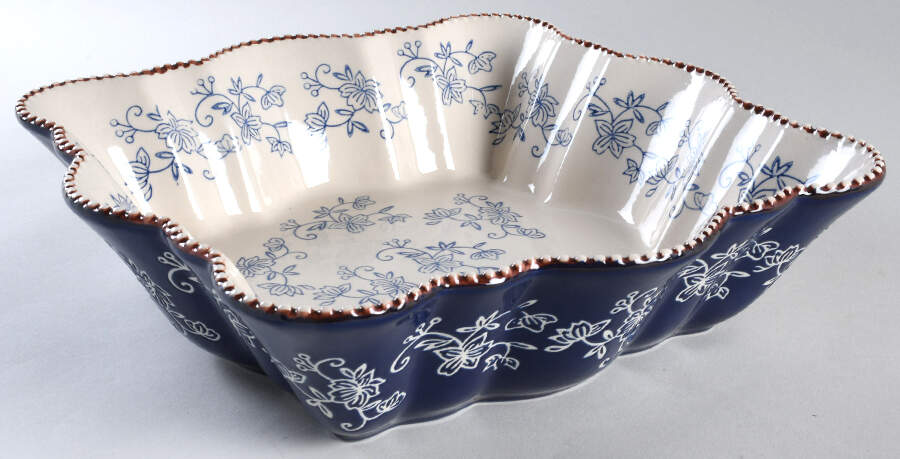 Floral Lace-Blue 11" Square Scalloped Bowl by Temp-Tations-1