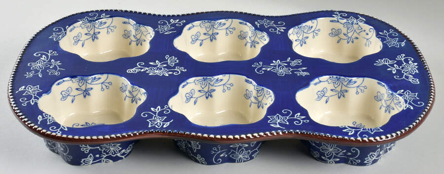 Floral Lace-Blue Muffin Pan (Holds 6 Muffins) by Temp-Tations-1