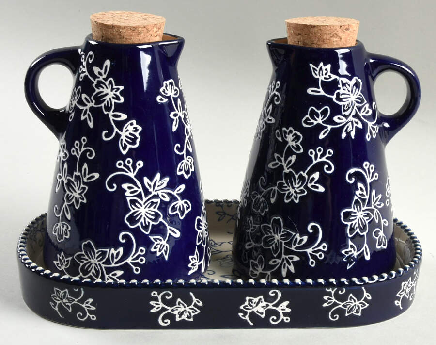 Floral Lace-Blue Vinegar and Oil Tray Set by Temp-Tations-1