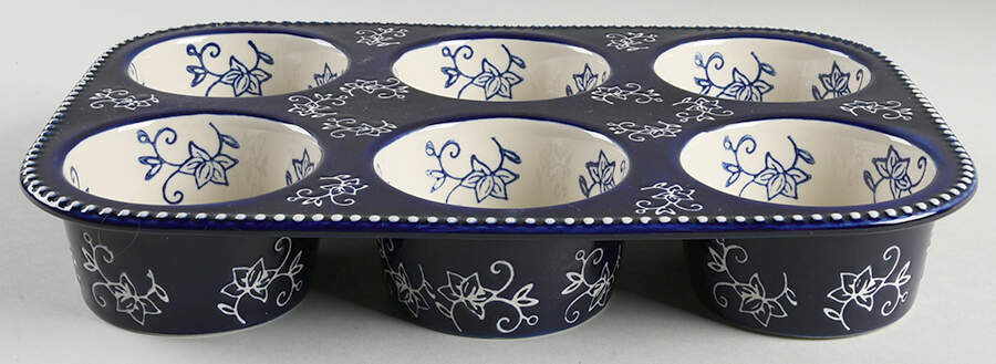 Floral Lace-Blue Texas Size Muffin Pan (Holds 6 Muffins) by Temp-Tations-1