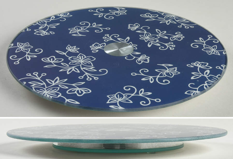 Floral Lace-Blue Glassware Lazy Susan Turntable by Temp-Tations-1