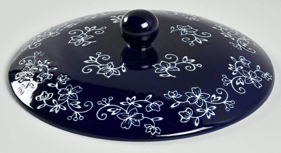 Floral Lace-Blue Ceramic Lid for 10" Pie Baking Plate by Temp-Tations-1