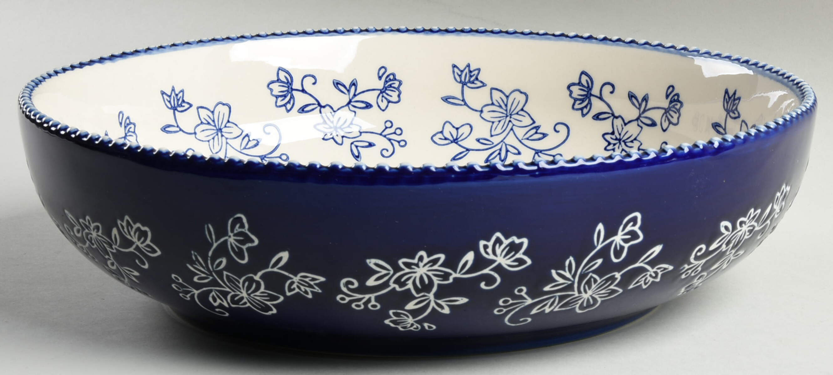 Floral Lace-Blue 12" Round Serving Bowl by Temp-Tations-1