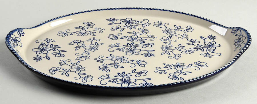 Floral Lace-Blue Lid-It for 14" Oval Tab Handled Baker by Temp-Tations-1