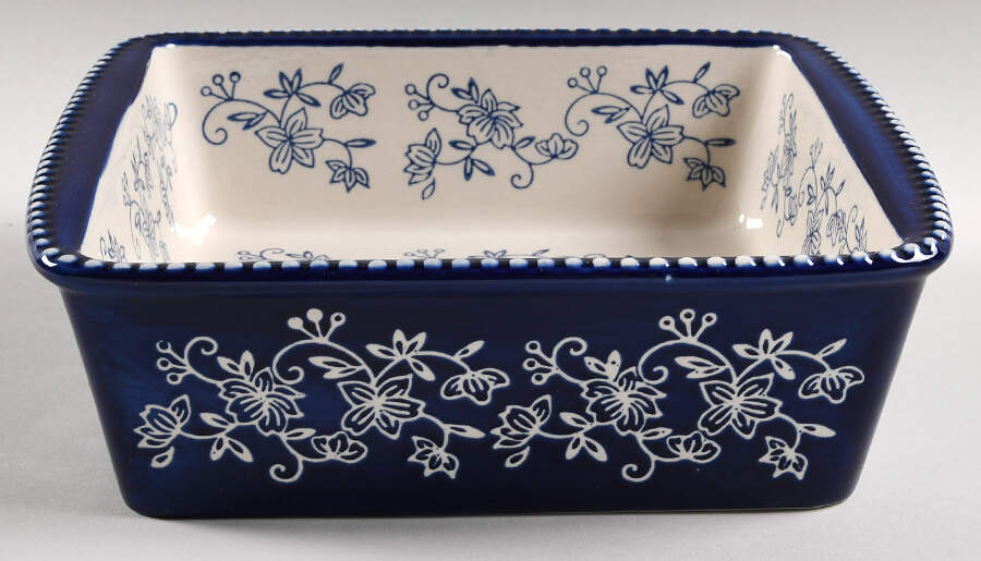 Floral Lace-Blue 9" Square Baker with Rimmed Handles by Temp-Tations-1