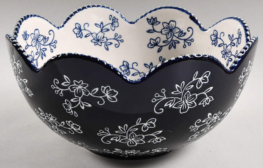 Floral Lace-Blue 12" Round Serving Bowl by Temp-Tations-1