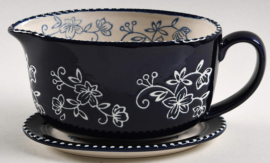Floral Lace-Blue Gravy Boat & Underplate by Temp-Tations-1