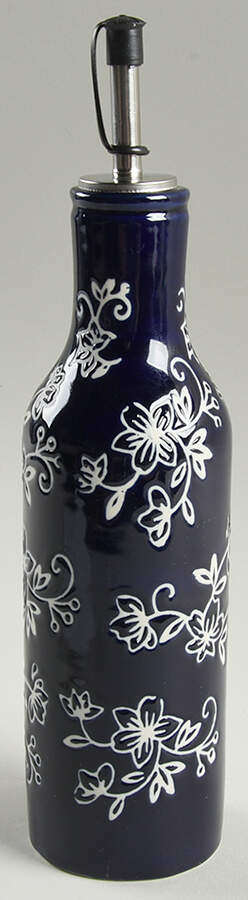 Floral Lace-Blue Oil Or Vinegar Cruet and Stopper by Temp-Tations-1