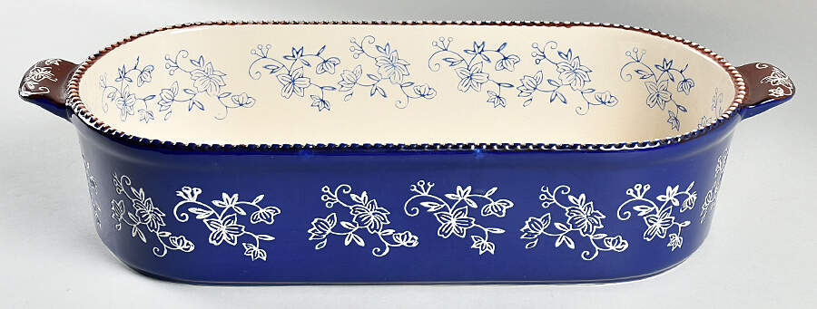 Floral Lace-Blue 17" Squoval Tab Handled Baker by Temp-Tations-1