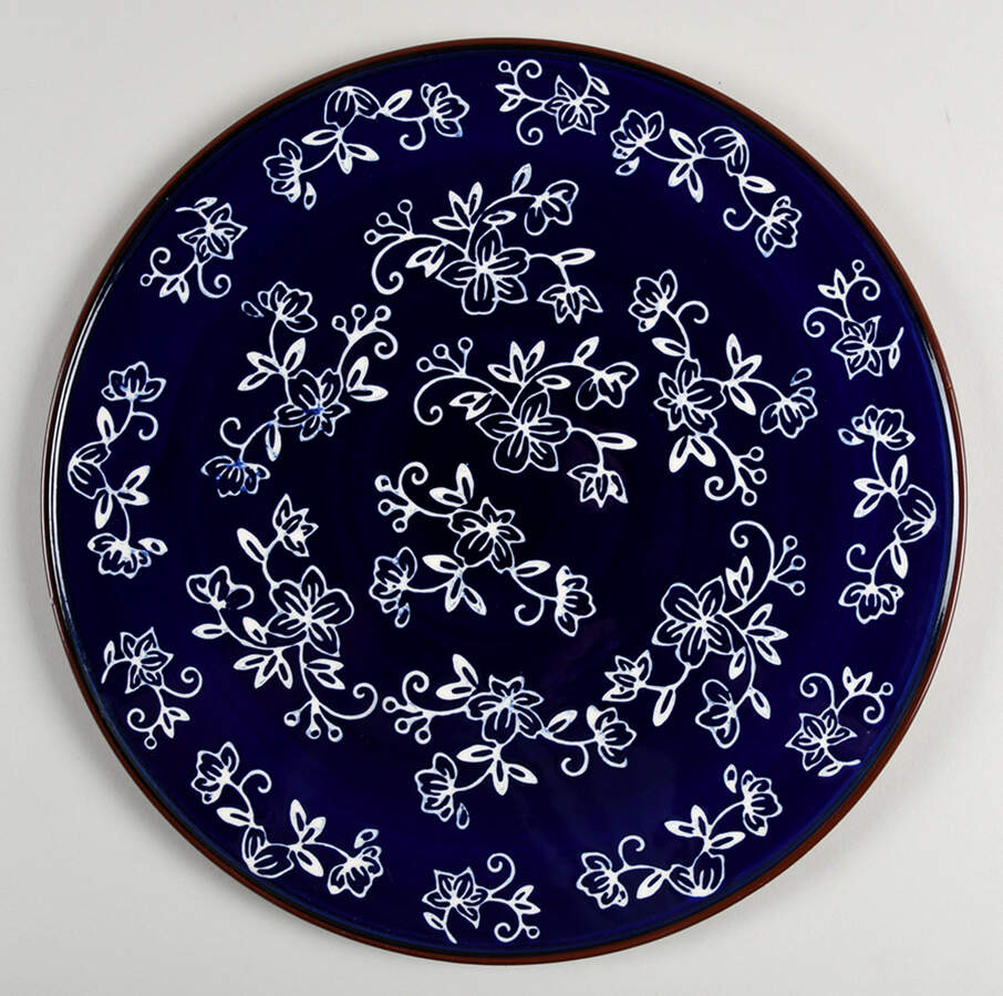 Floral Lace-Blue 13" Pizza/Cheese/Cake Plate by Temp-Tations-1