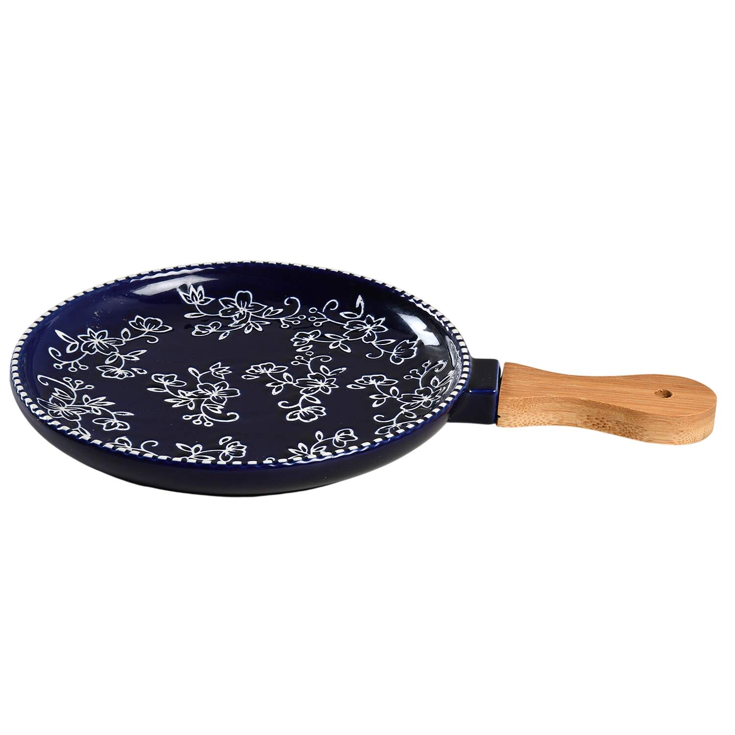 Floral Lace-Blue 8" Skillet Trivet with Wood Handle by Temp-Tations-1