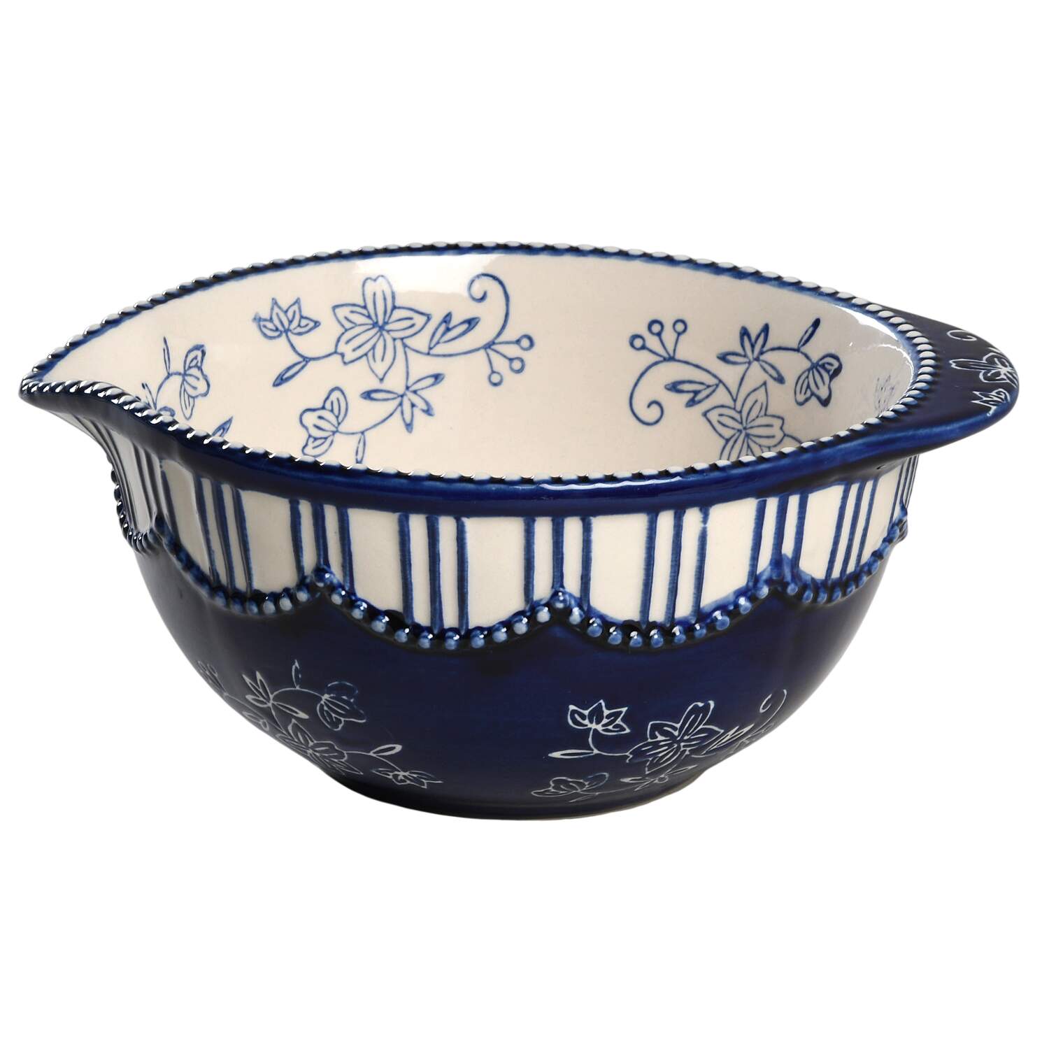 Floral Lace-Blue 9" Nesting Bowl with Spout by Temp-Tations-1