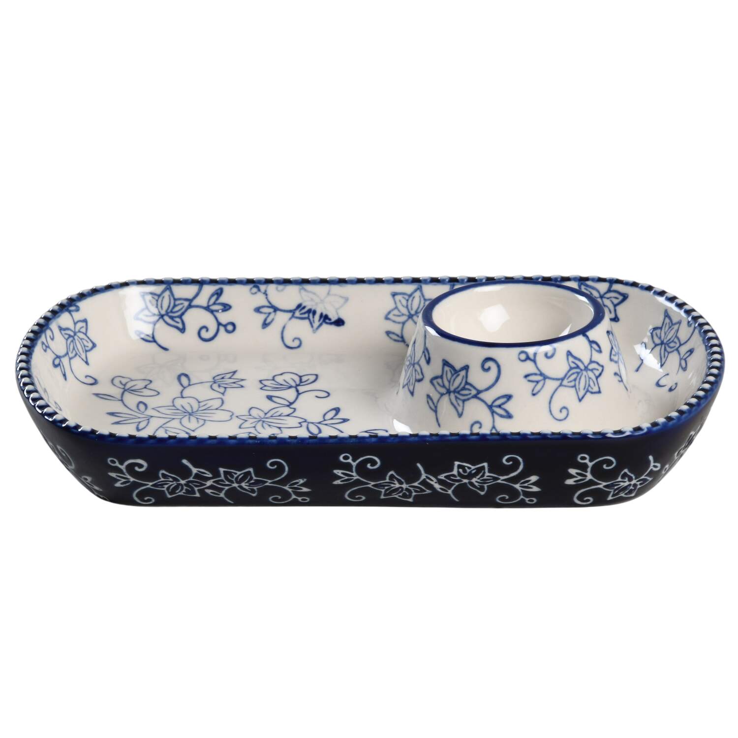 Floral Lace-Blue Individual Snack Caddy with Dip Well by Temp-Tations-1