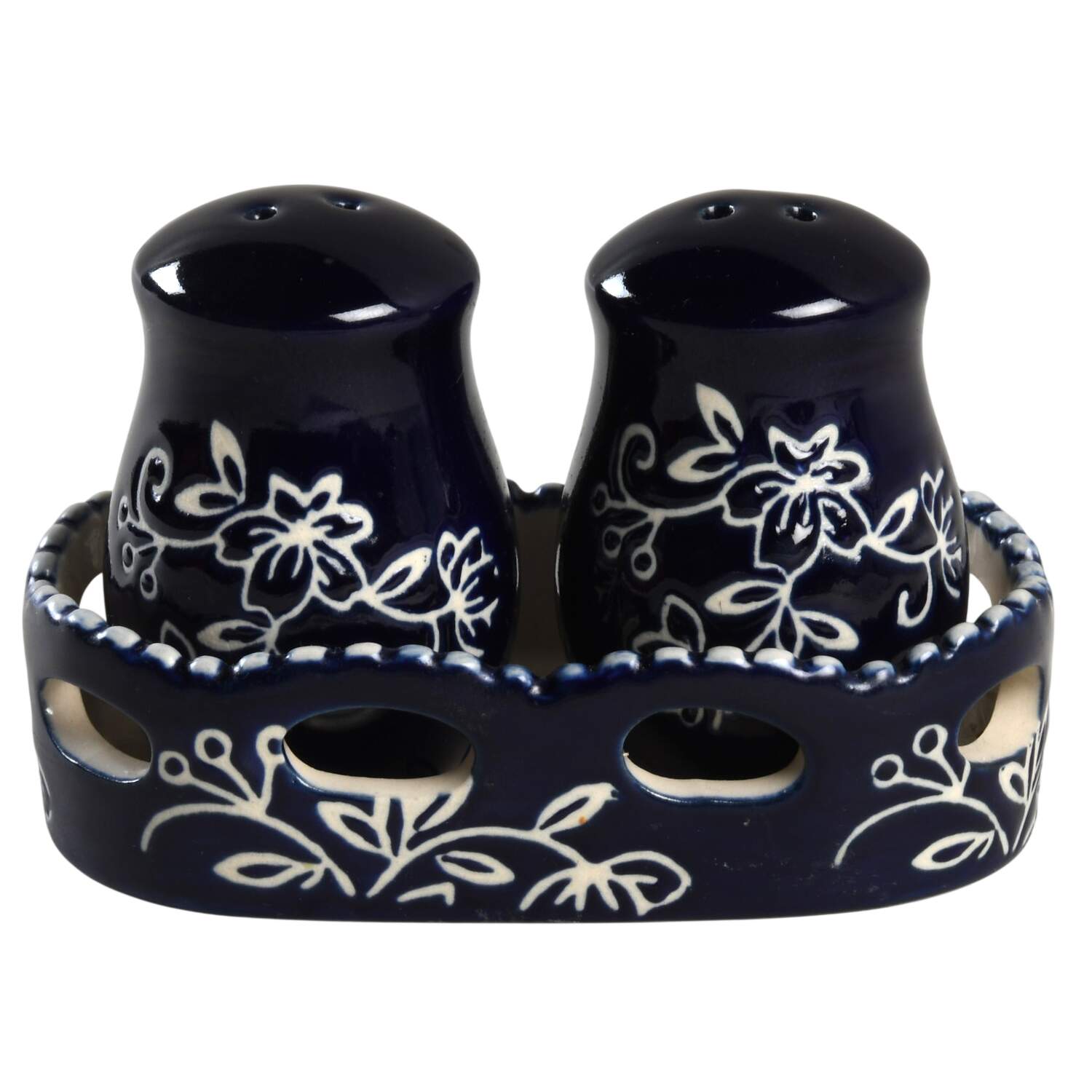 Floral Lace-Blue (3 Pc) Salt and Pepper Tray Set by Temp-Tations-1