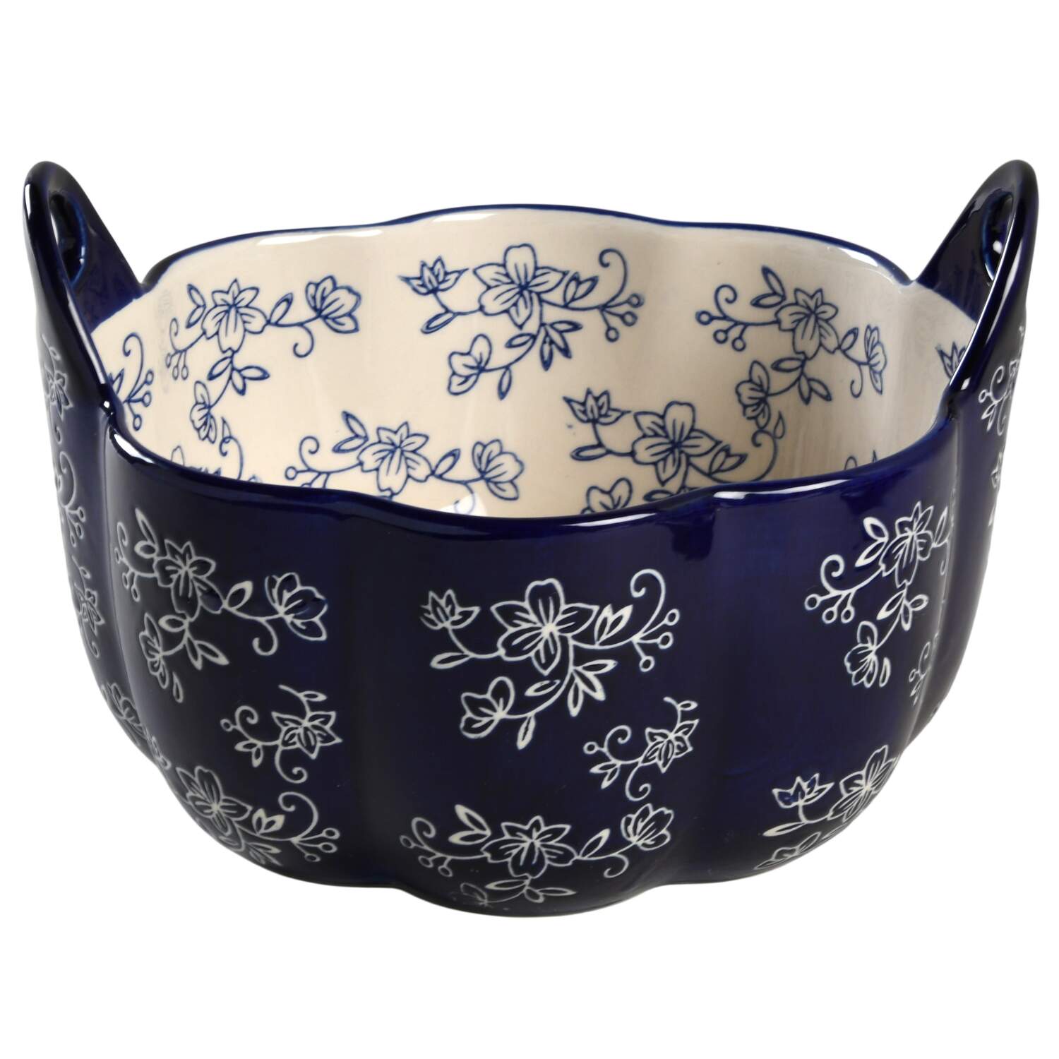 Floral Lace-Blue 3 Qt Round Sculpted Covered Casserole No Lid Or Wood Spoon by Temp-Tations-1