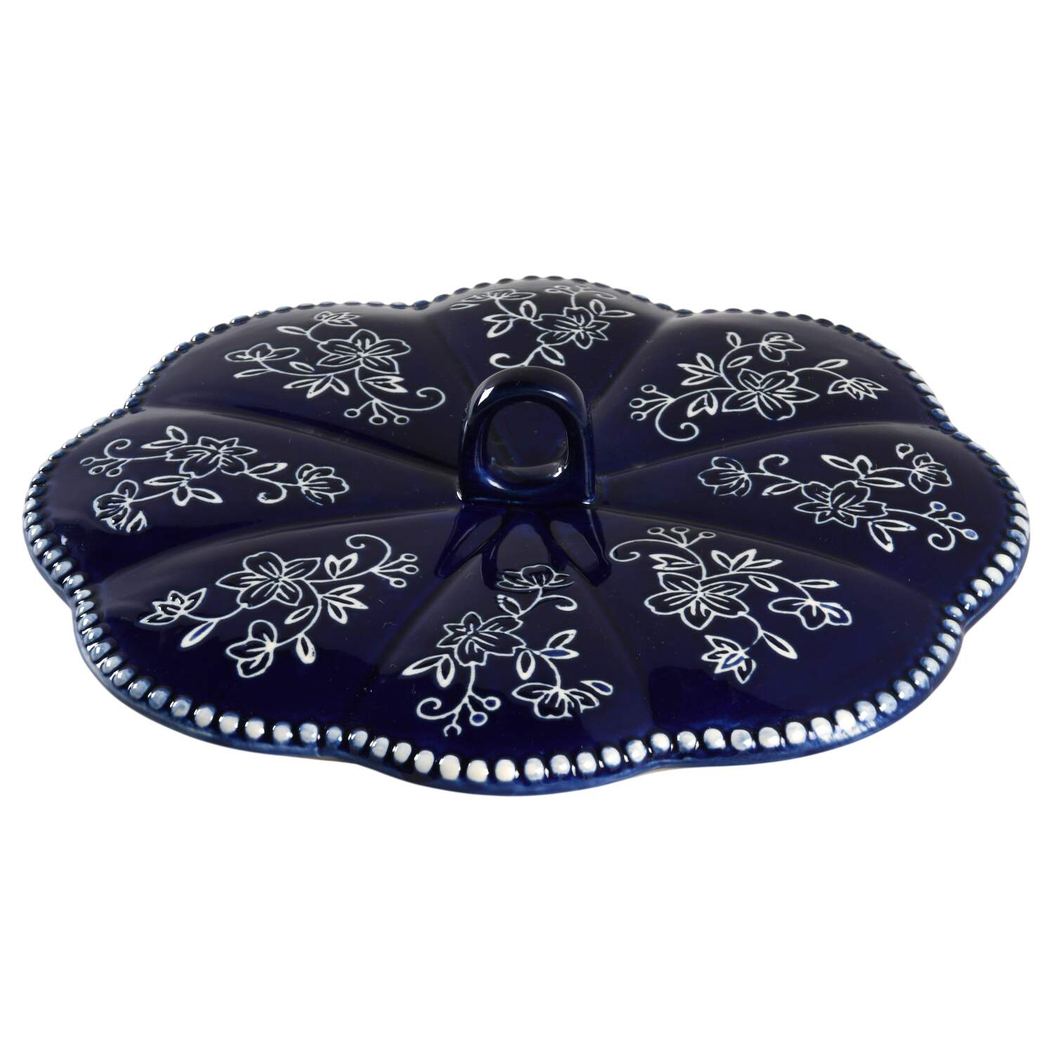 Floral Lace-Blue Lid for 3 Qt Round Sculpted Covered Casserole No Wood Spoon by Temp-Tations-1