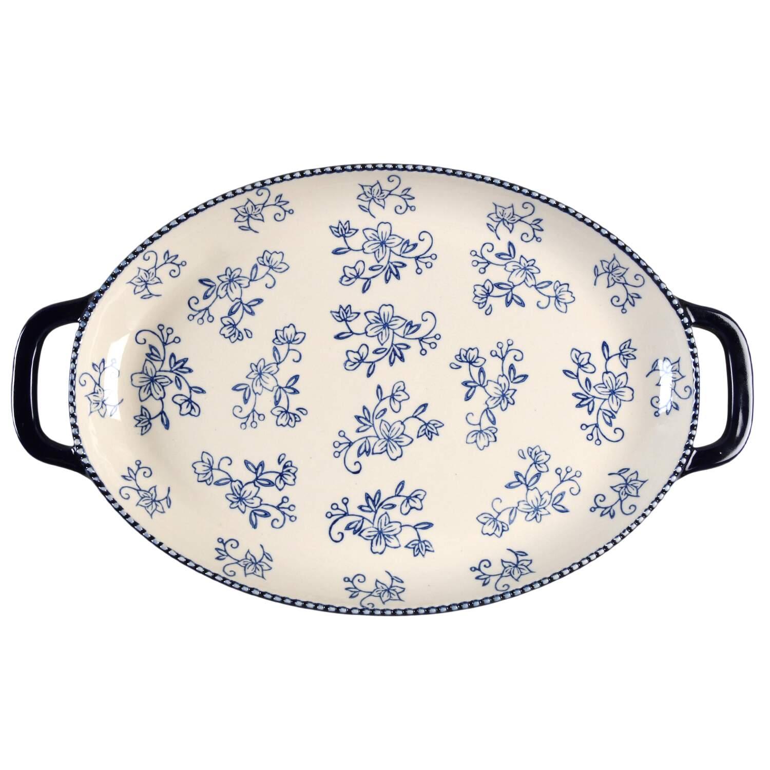 Floral Lace-Blue 16" Oval Handled Platter by Temp-Tations-1
