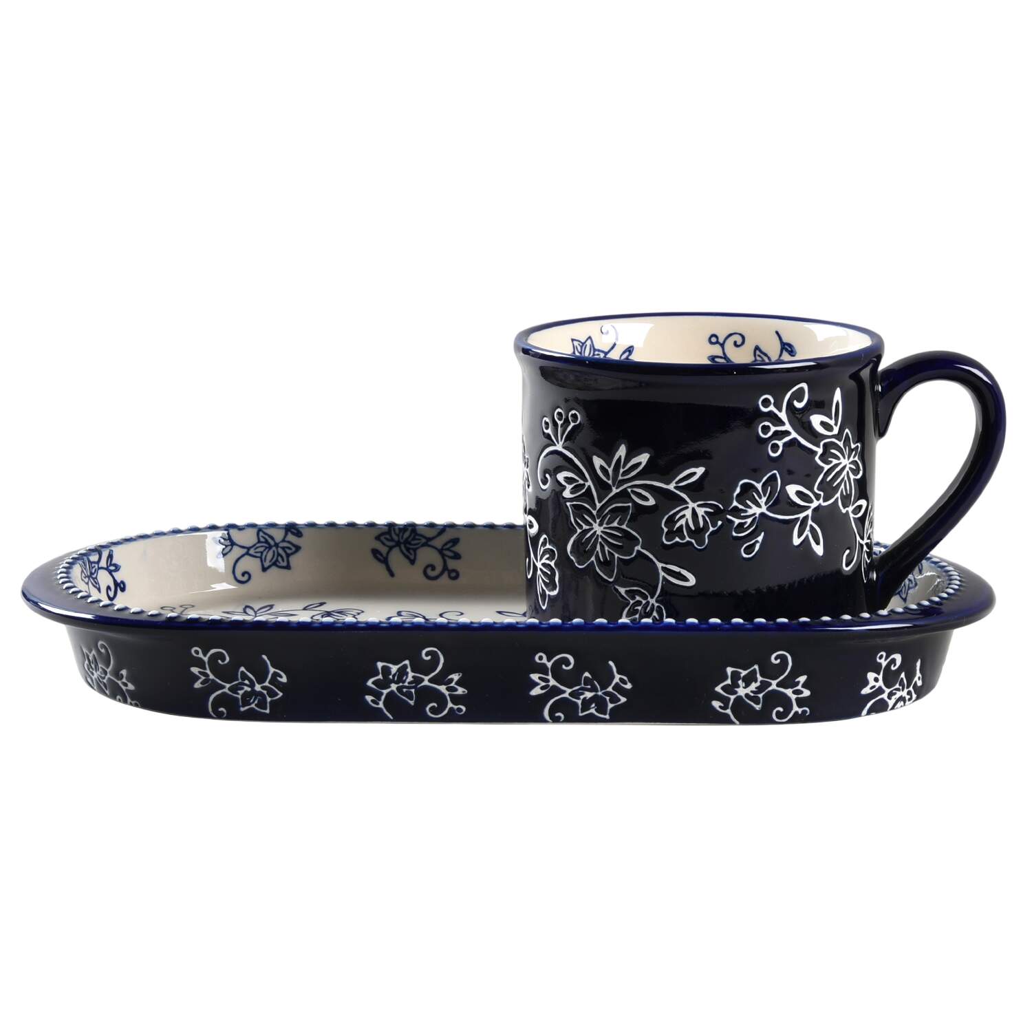 Floral Lace-Blue 20 Oz Soup Mug & Sandwich Tray by Temp-Tations-1