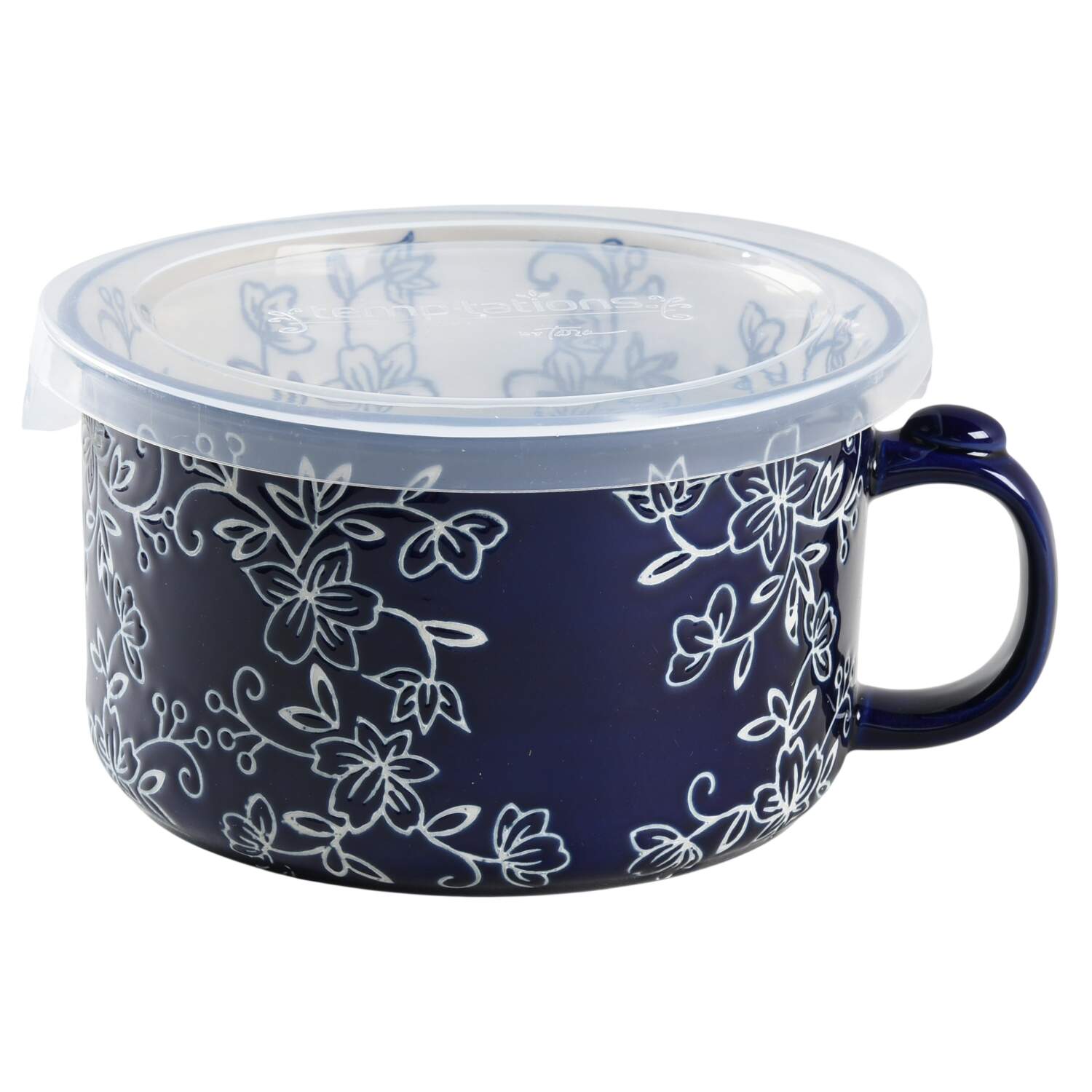 Floral Lace-Blue 25 Oz Soup Mug & Plastic Lid by Temp-Tations-1