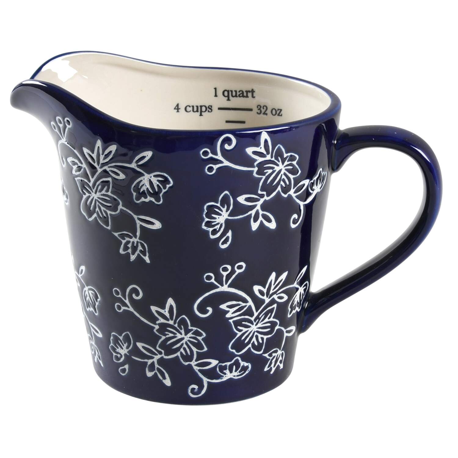 Floral Lace-Blue 32 Oz Measuring Jug by Temp-Tations-1