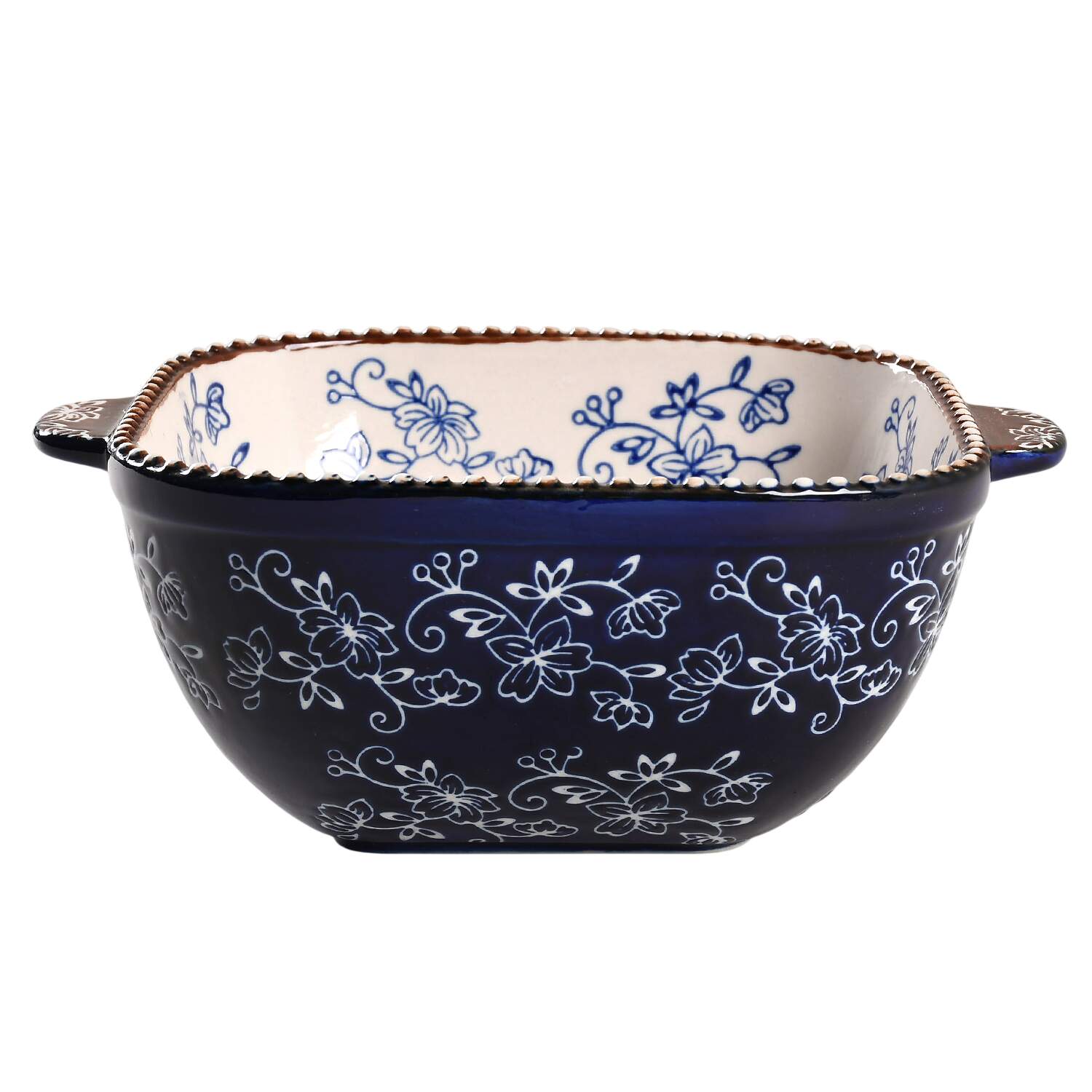Floral Lace-Blue 6" Square Baker No Glass Lid by Temp-Tations-1