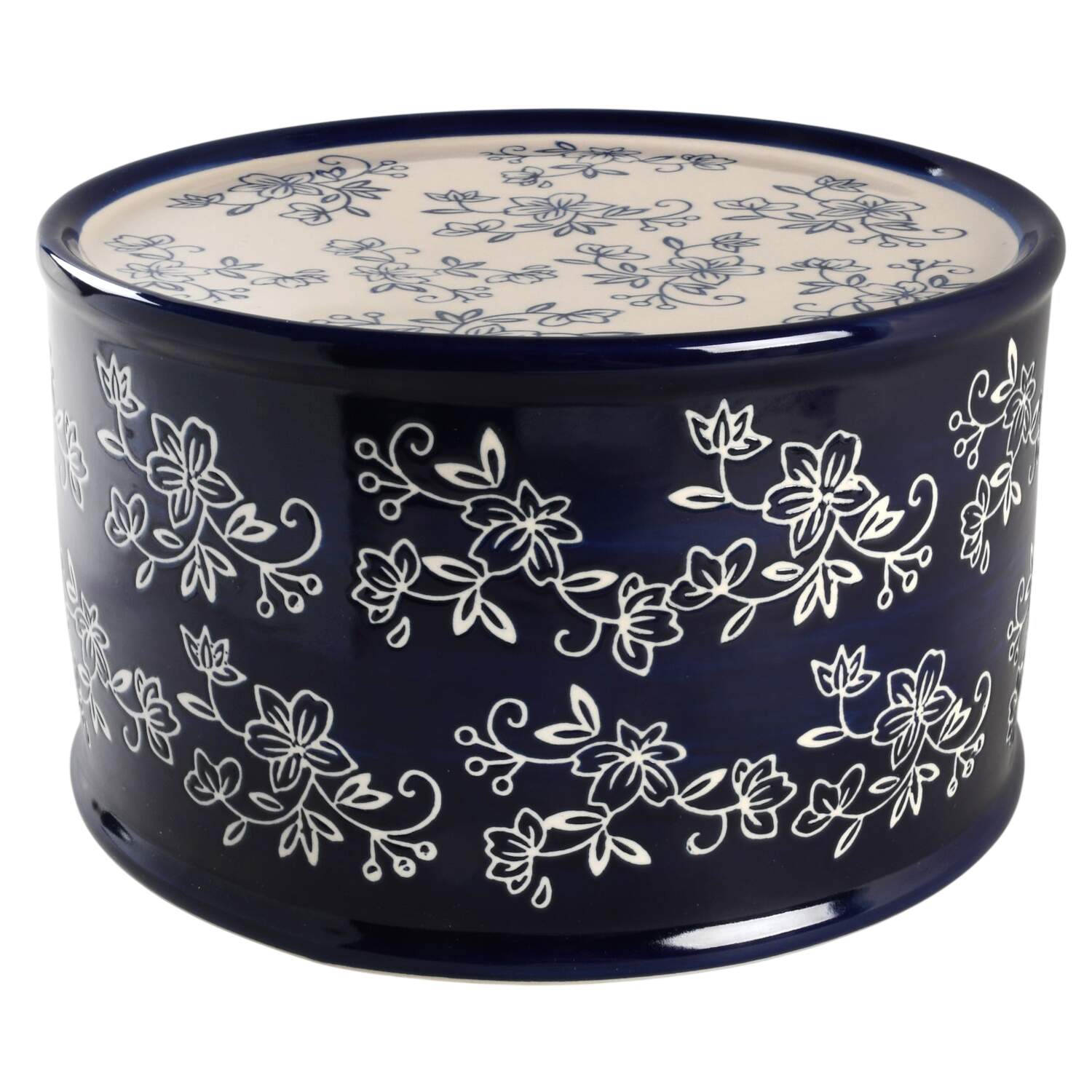 Floral Lace-Blue Ceramic Stand for Glass Beverage Dispenser by Temp-Tations-1