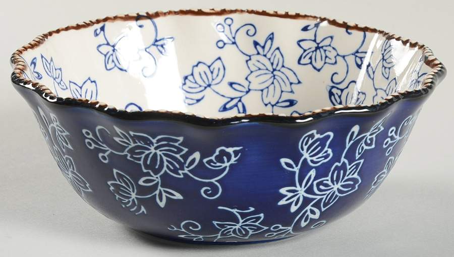 Floral Lace-Blue Soup/Cereal Bowl by Temp-Tations-1