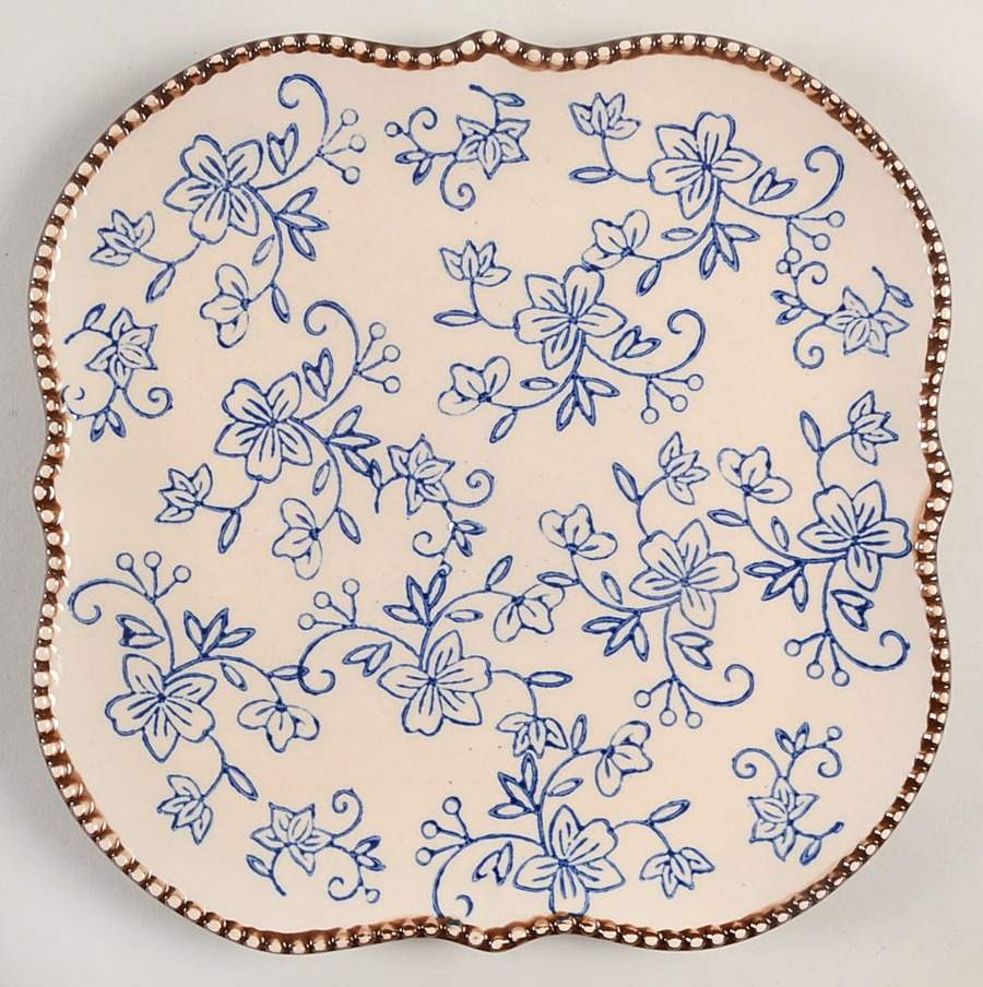 Floral Lace-Blue Square Salad Plate by Temp-Tations-1