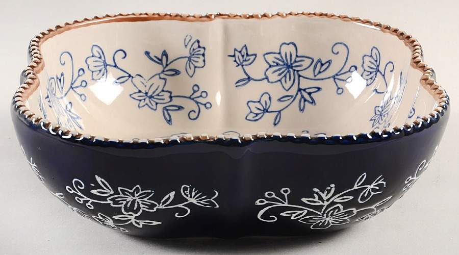 Floral Lace-Blue Square Soup Bowl by Temp-Tations-1